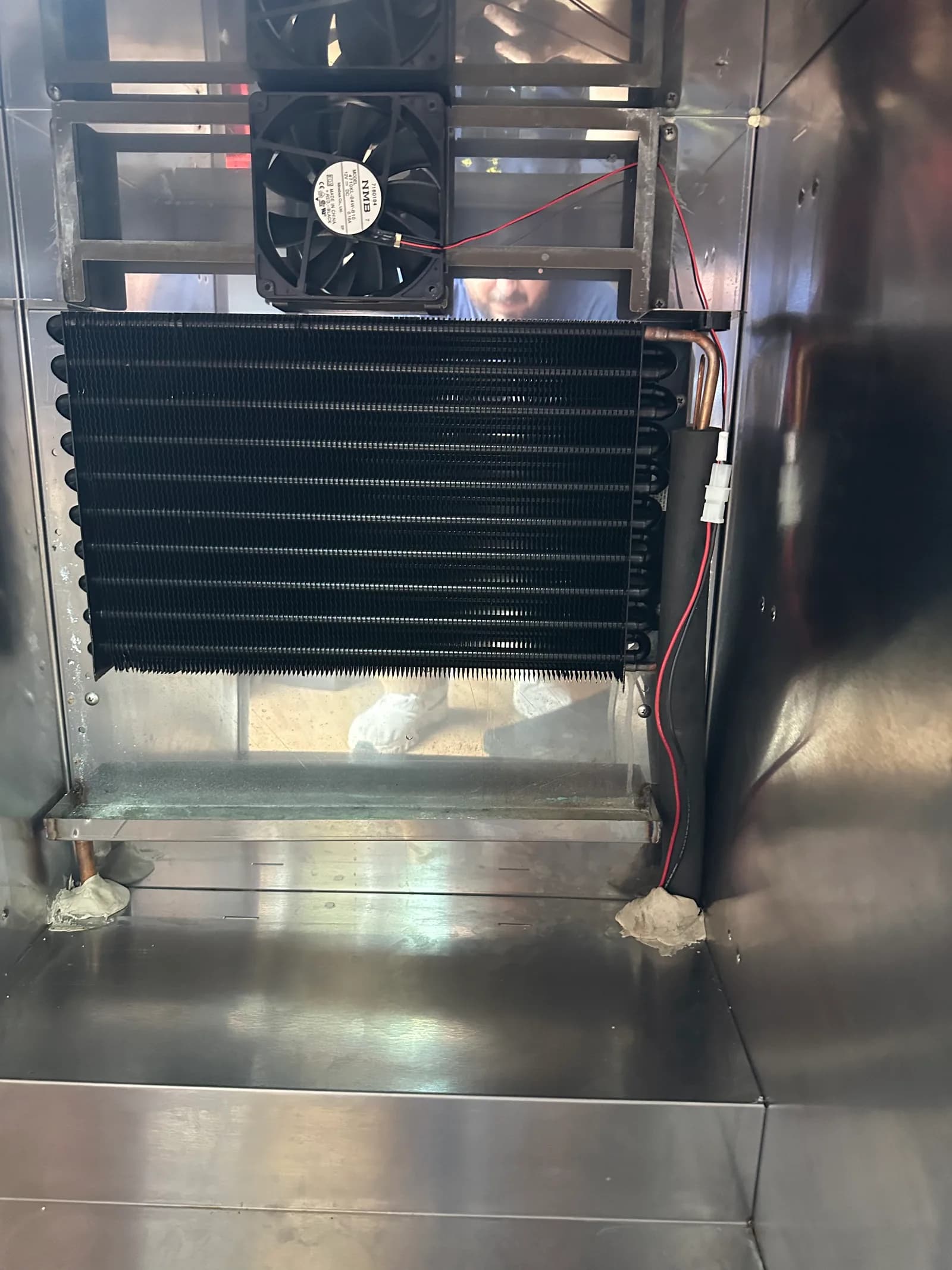 The new evaporator coil brazed into the Perlick cabinet before reassembly